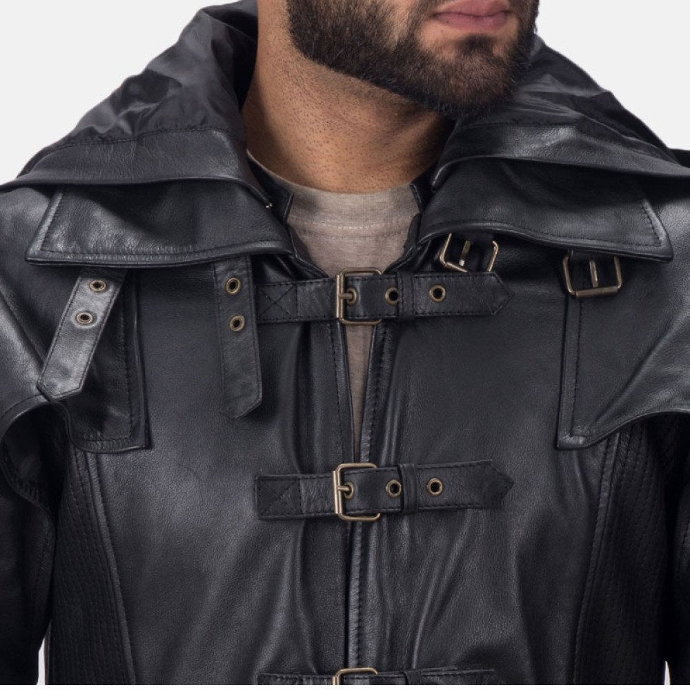Men's Huntsman Buckle Leather Trench Coat with Hood - Films Jackets