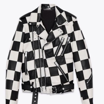 Men's Belted Checkerboard Leather Jacket