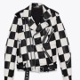 Men's Belted Checkerboard Leather Jacket