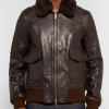 Men's John Bomber Brown Leather Jacket with Fur Collar Men's John Bomber Brown Leather Jacket with Fur Collar