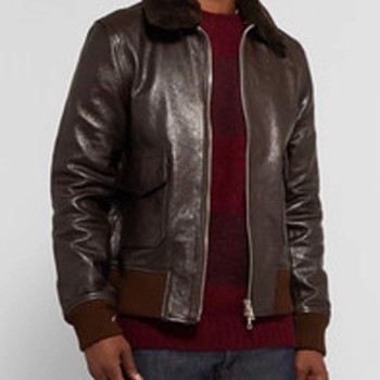 Men's John Bomber Brown Leather Jacket with Fur Collar