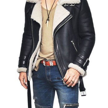 Men's Motorcycle Rider Lambskin Leather Shearling Jacket