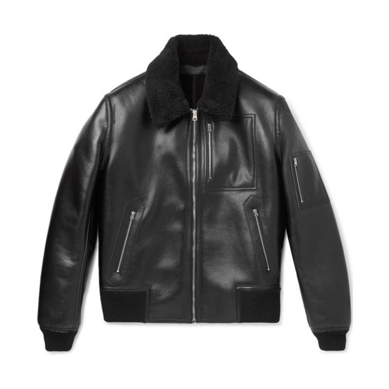 Men's MA 1 Bomber Black Leather Jacket with Fur Collar Men's MA 1 Bomber Black Leather Jacket with Fur Collar