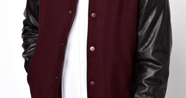 Maroon and black varsity jacket discount