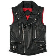 Men's MC Club Biker Asymmetrical Zipper Black Leather Vest