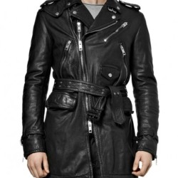Men's Biker Mid Length Leather Coat