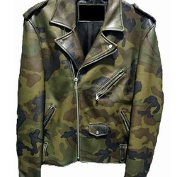Men's Military Print Camouflage Leather Jacket