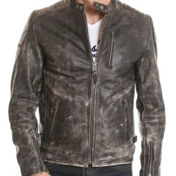 Men's Vintage Moto Collar Black Leather Jacket