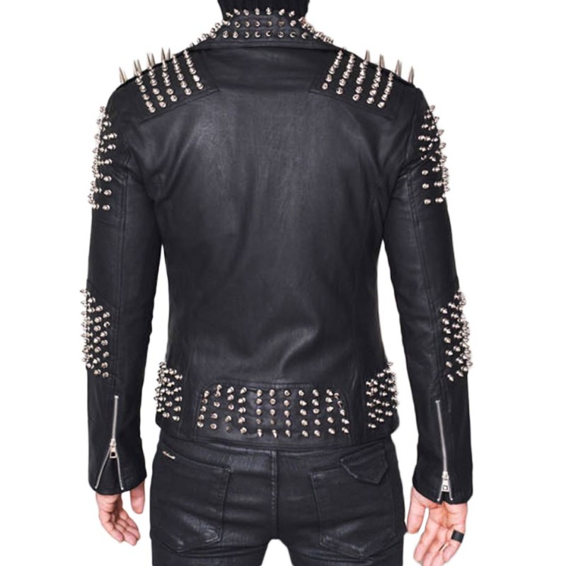 Men's Biker Spiked Black Lambskin Leather Jacket Men's Biker Spiked Black Lambskin Leather Jacket