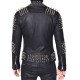 Men's Biker Spiked Black Lambskin Leather Jacket