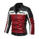 Men's Black White and Red Slim Fit Leather Biker Jacket 