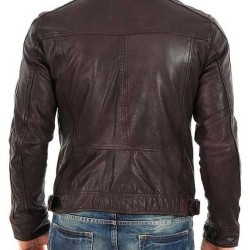 Men's Casual Biker Style Dark Brown Leather Jacket