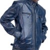 Men's Biker Cafe Racer Blue Quilted Leather Jacket Men's Biker Cafe Racer Blue Quilted Leather Jacket
