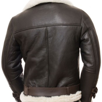 Men’s WFJ456 Motorcycle Shearling Brown Leather Belted Jacket