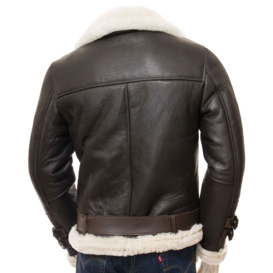 Men’s WFJ456 Motorcycle Shearling Brown Leather Belted Jacket