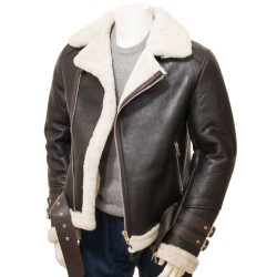 Men’s WFJ456 Motorcycle Shearling Brown Leather Belted Jacket