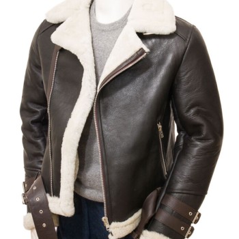Men’s WFJ456 Motorcycle Shearling Brown Leather Belted Jacket
