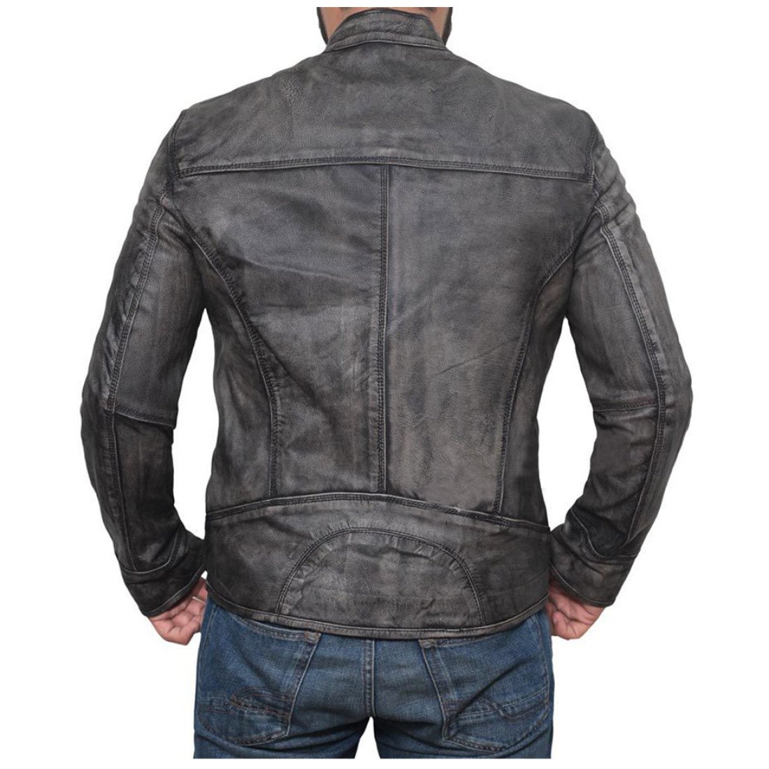 Mens Motorcycle Cafe Racer Grey Leather Jacket - Films Jackets