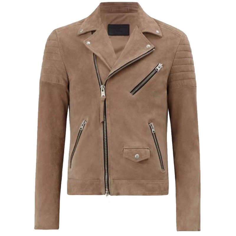 Men's Taupe Brown Suede Biker Jacket Men's Taupe Brown Suede Biker Jacket