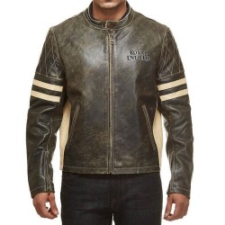 Men's Royal Enfield Striped Biker Leather Jacket