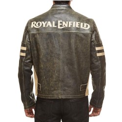 Men's Royal Enfield Striped Biker Leather Jacket