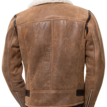Men’s Motorcycle Asymmetrical Brown Distressed Leather Shearling Jacket