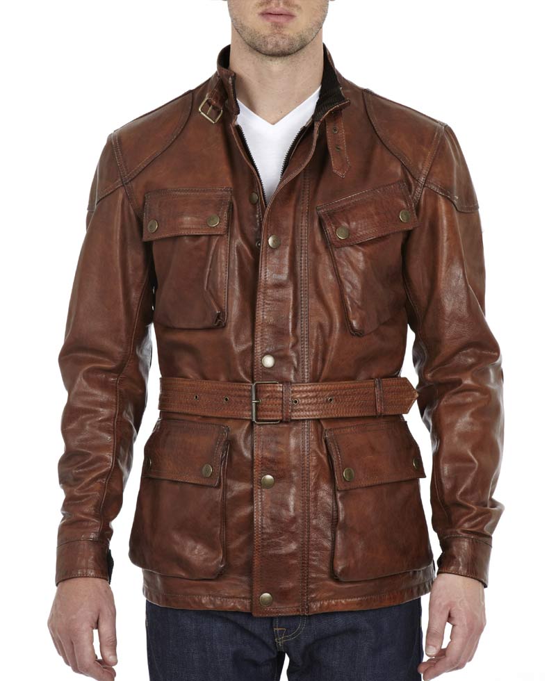 Men's Motorcycle Waxed Belted Leather 