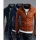 Men's Multi Colors Stand Collar Slim Fit Faux Leather Jacket
