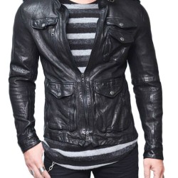 Men's Wrinkled Black Lambskin Leather Jacket
