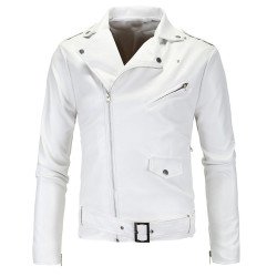 Men's Nevada White Leather Biker Jacket