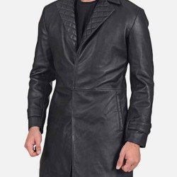 Men's Notch Quilted Collar Black Leather Coat