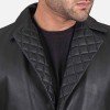 Men's Notch Quilted Collar Black Leather Coat