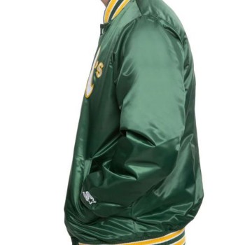 Men's Bomber Starter Oakland A's Green Satin Jacket
