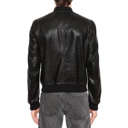 Men's Bomber Black Leather Padded Shoulder Jacket