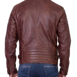 Men's Biker Padded Shoulder Brown Leather Jacket