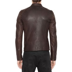 Men's Biker Waxed Brown Leather Padded Shoulder Jacket