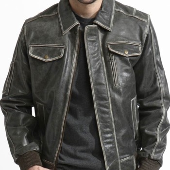 Men's Phoenix Bomber Distressed Black Leather Jacket