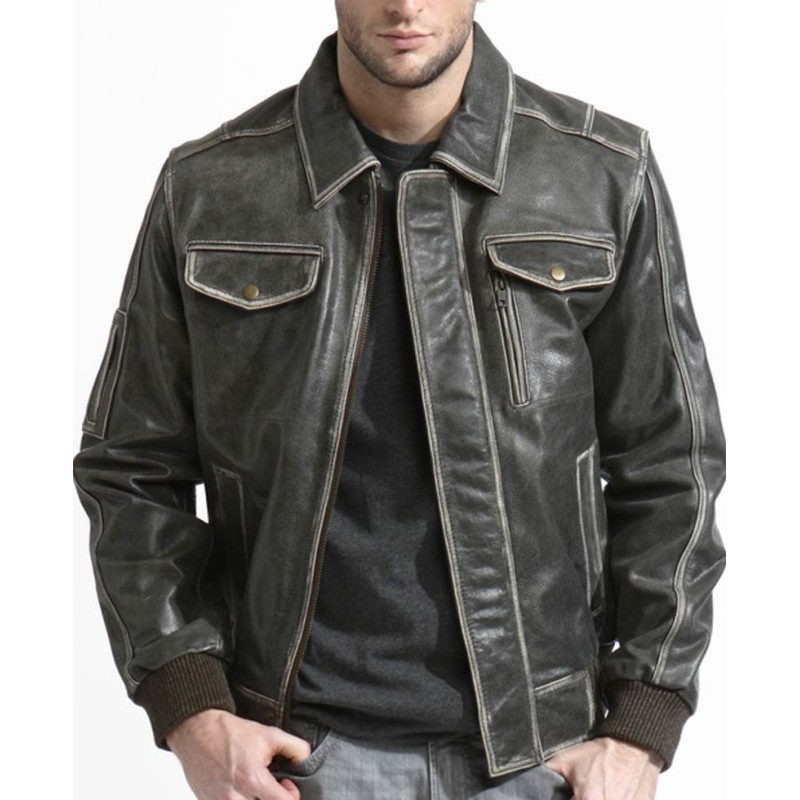 Men's Phoenix Bomber Distressed Black Leather Jacket Men's Phoenix Bomber Distressed Black Leather Jacket
