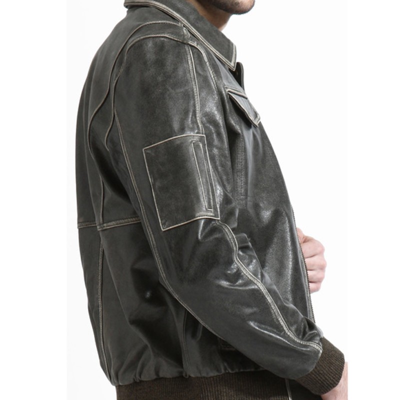 Men's Phoenix Bomber Distressed Black Leather Jacket Men's Phoenix Bomber Distressed Black Leather Jacket