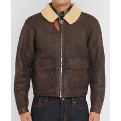 Men's Pilots Shearling Brown Leather Jacket With Fur Collar