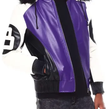 Mens Purple 8 Ball Hooded Bomber Jacket