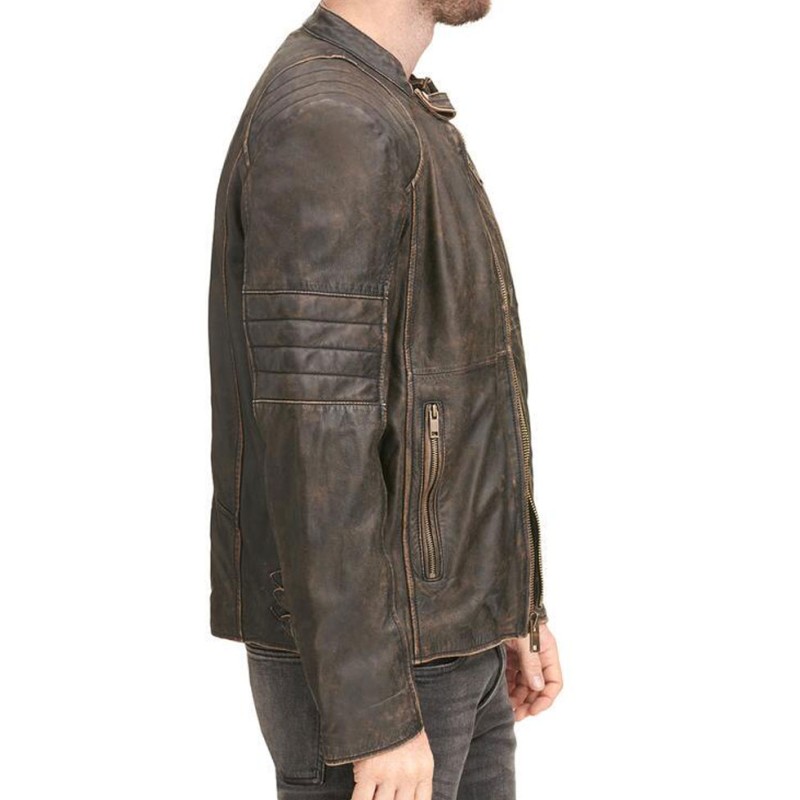 Men's Quilted Design Biker Distressed Brown Leather Jacket Men's Quilted Design Biker Distressed Brown Leather Jacket
