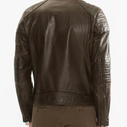 Men's Brown Waxed Leather Quilted Moto Jacket