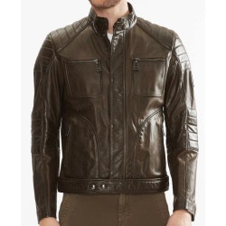 Men's Brown Waxed Leather Quilted Moto Jacket