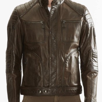 Men's Brown Waxed Leather Quilted Moto Jacket