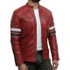 Men's Quilted Shoulders Motorcycle Red Leather Jacket