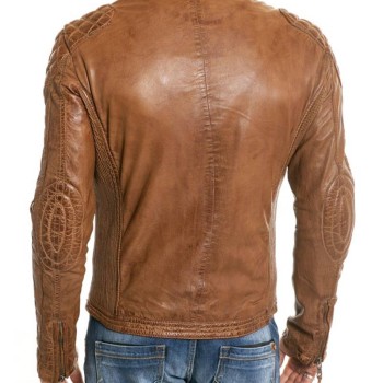 Men's Waxed Leather Quilted Shoulders Brown Motorcycle Jacket