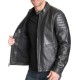 Men's Quilted Sleeve Design Soft Black Leather Biker Style Jacket