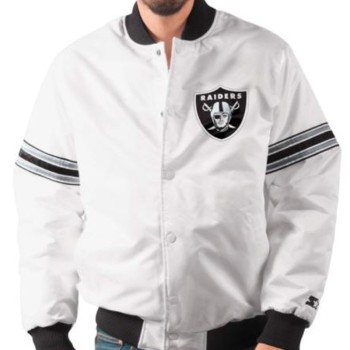 Men's Varsity Raiders Bomber White Jacket