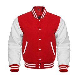 Men's Red and White College Bomber Jacket